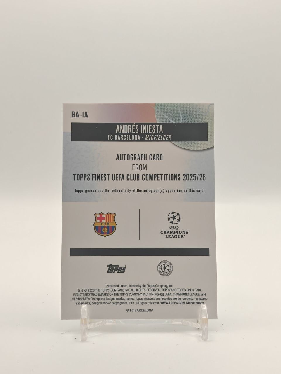 2025-26 TOPPS FINEST UEFA CLUB COMPETITIONS ANDRÉS INIESTA BARCELLONA AUTO 02/10