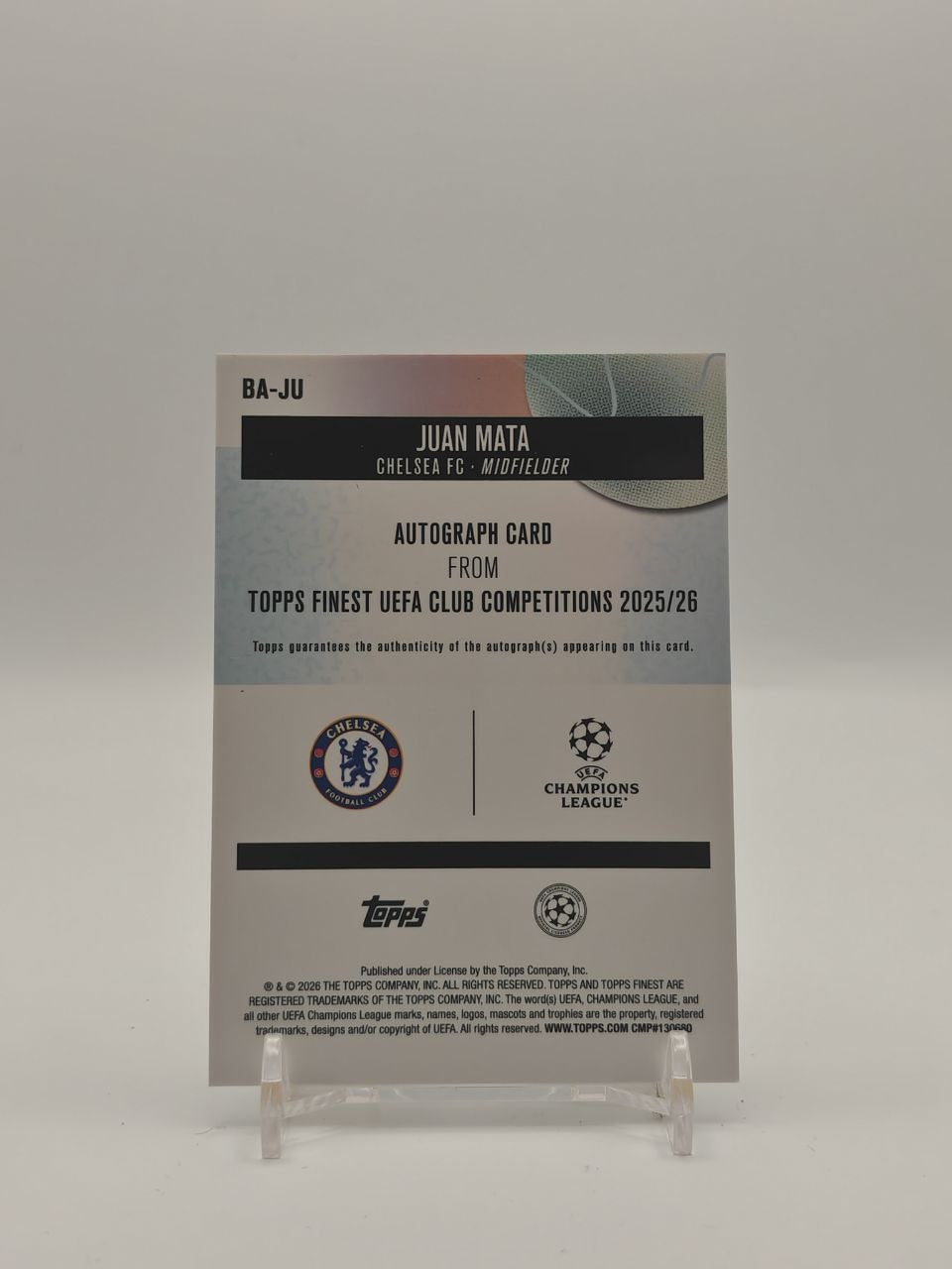 2025-26 TOPPS FINEST UEFA CLUB COMPETITIONS JUAN MATA CHELSEA AUTO 09/25