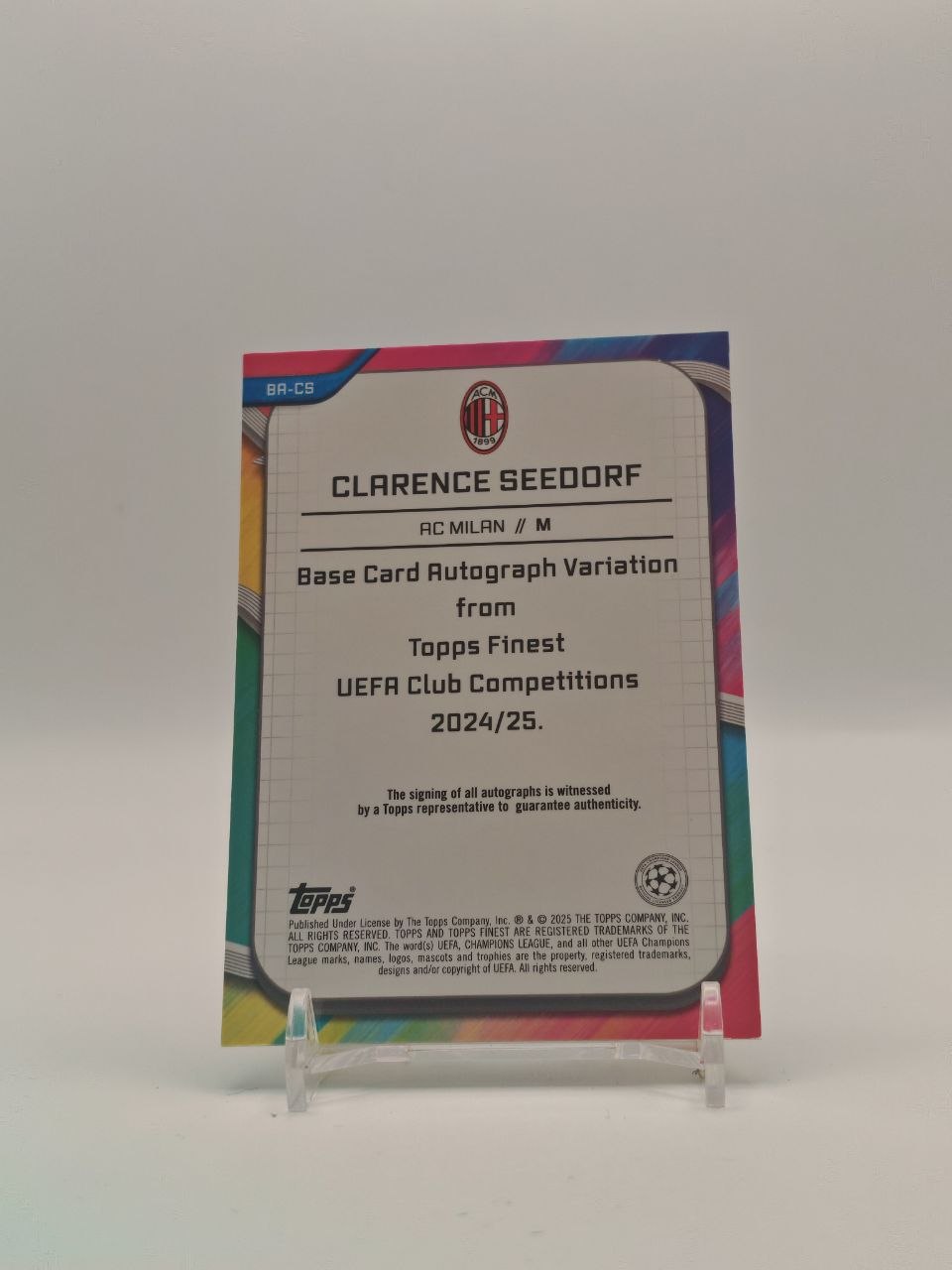 2024-25 TOPPS FINEST UEFA CLUB COMPETITIONS CLARENCE SEEDORF MILAN AUTO 01/75