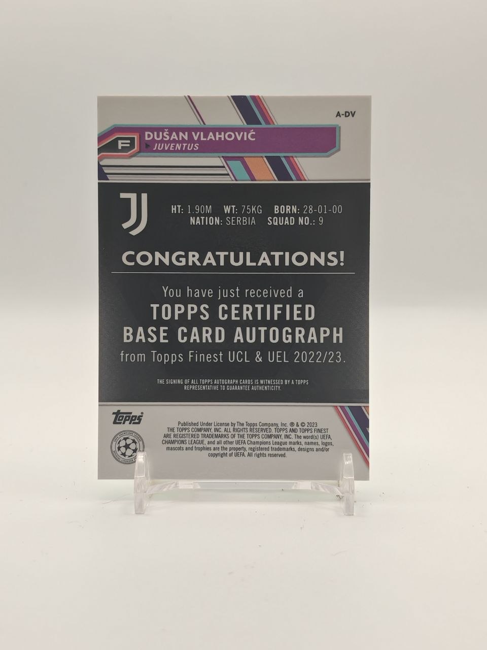 2022-23 TOPPS FINEST UEFA CLUB COMPETITIONS DUŠAN VLAHOVIĆ JUVENTUS AUTO 62/99