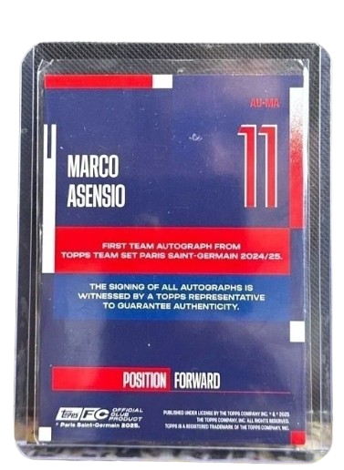Marco Asensio 2024-25 Topps PSG Team Set First Team Autograph NI-MA 057/325 Auto Paris Saint-Germain Forward