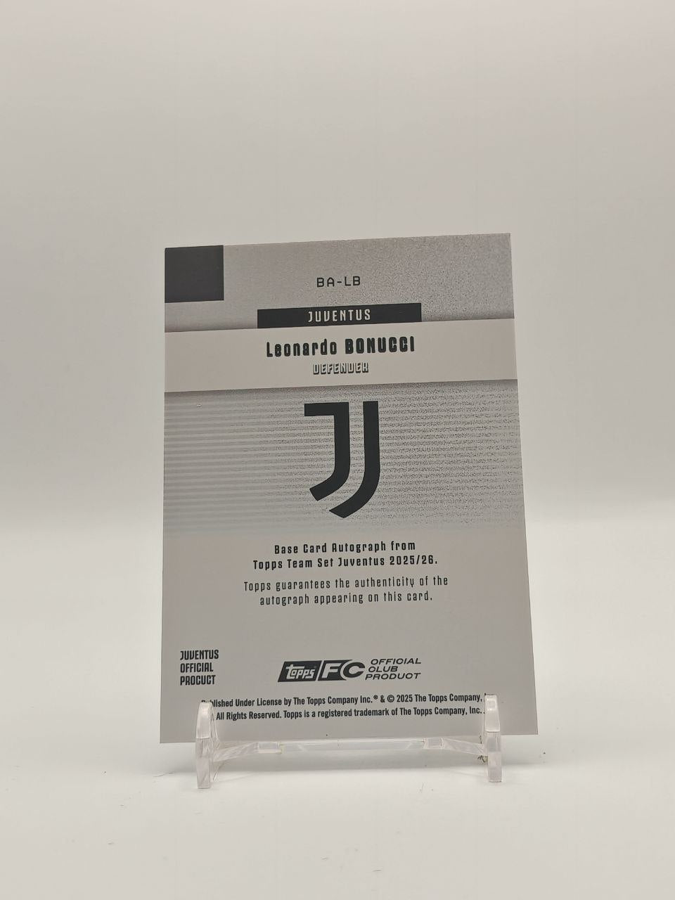 2025-26 TOPPS TEAM SET JUVENTUS LEONARDO BONUCCI AUTO 06/50