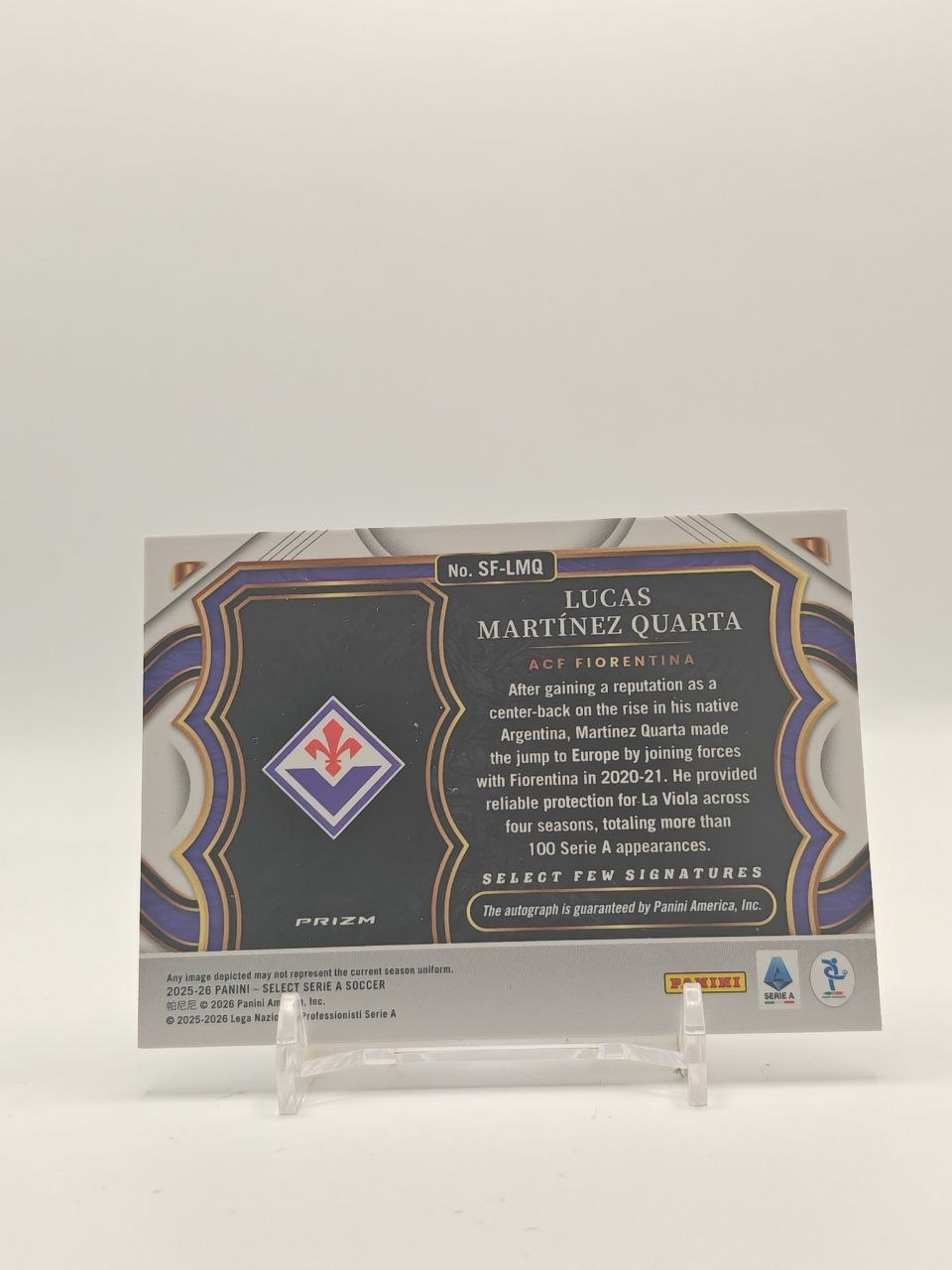 2025-26 PANINI SELECT SERIE A LUCAS MARTÍNEZ QUARTA FIORENTINA SELECT FEW SIGNATURES AUTO