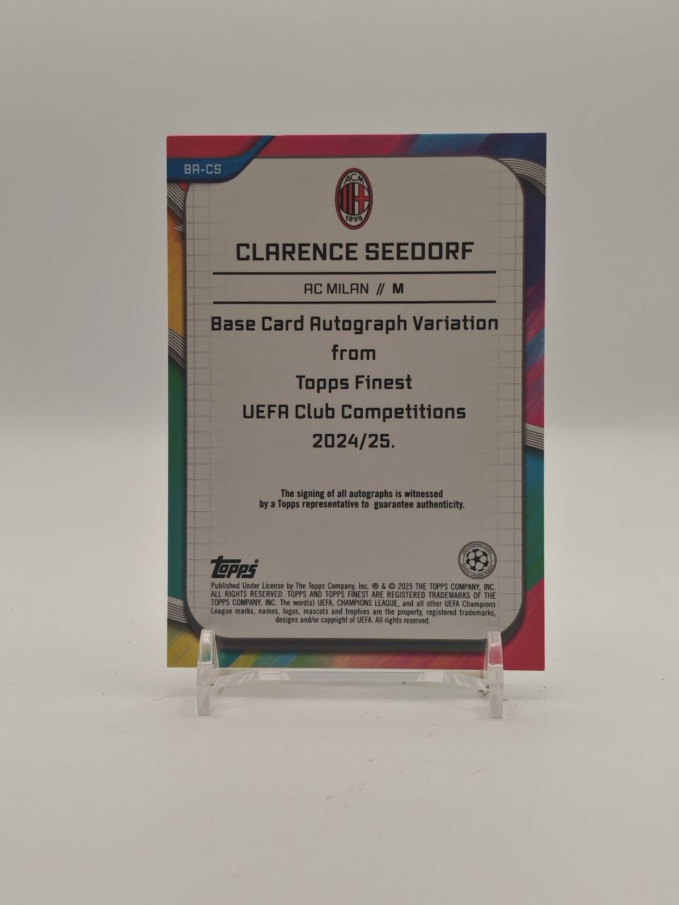 2024-25 TOPPS FINEST UEFA CLUB COMPETITIONS CLARENCE SEEDORF MILAN AUTO 26/99