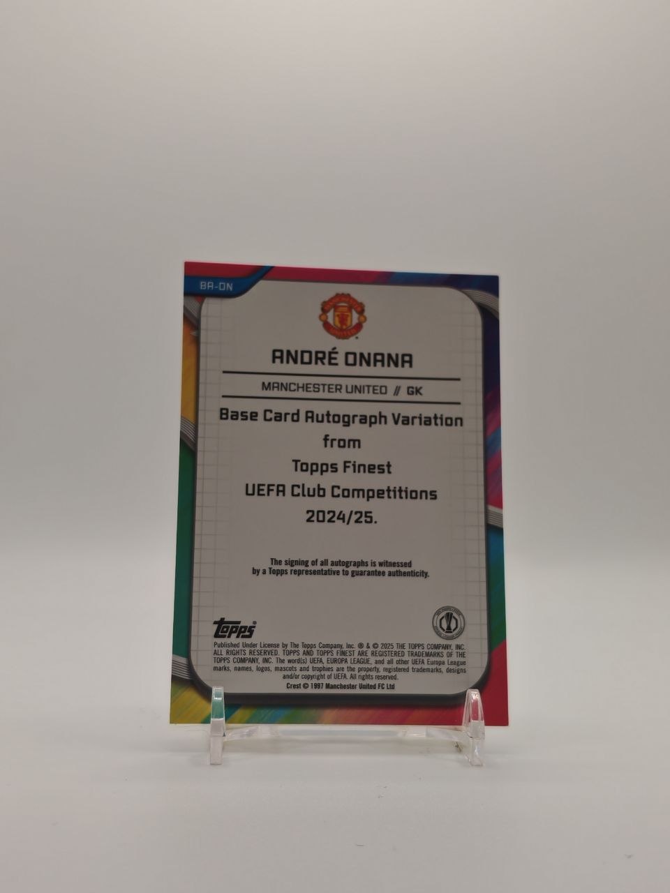 2024-25 TOPPS FINEST UEFA CLUB COMPETITIONS ANDRÉ ONANA MANCHESTER UNITED AUTO 019/199