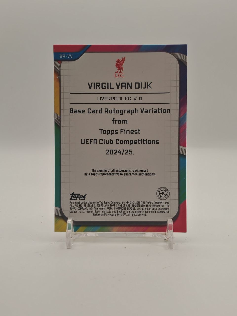 2024-25 TOPPS FINEST UEFA CLUB COMPETITIONS VIRGIL VAN DIJK LIVERPOOL AUTO 38/99