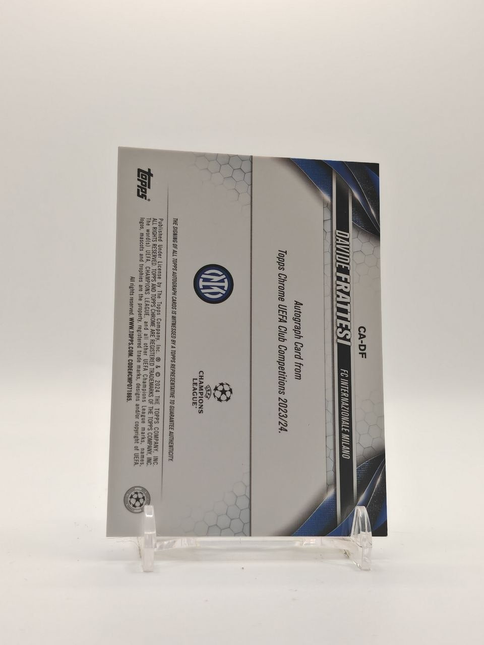 2023-24 TOPPS CHROME UEFA CLUB COMPETITIONS DAVIDE FRATTESI INTER AUTO 29/99
