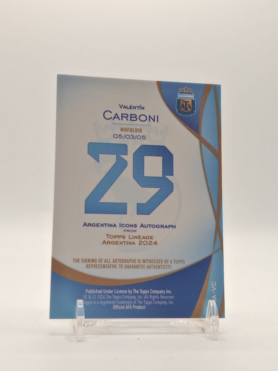 2024 TOPPS LINEAGE ARGENTINA VALENTÍN CARBONI ICONS AUTO NATIONAL DEBUT