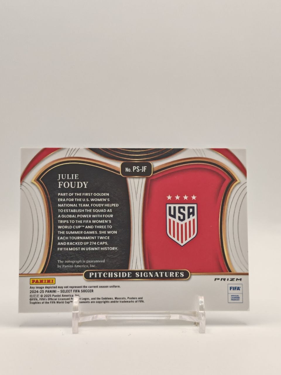 Julie Foudy Panini Select FIFA Pitchside Signatures Auto, retro