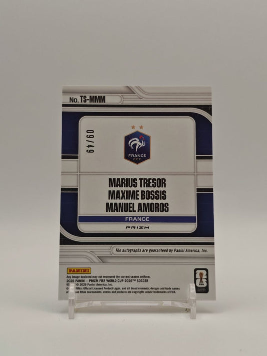 Retro Panini Prizm Francia triplo autografo numerato 09/49 TS-MMM