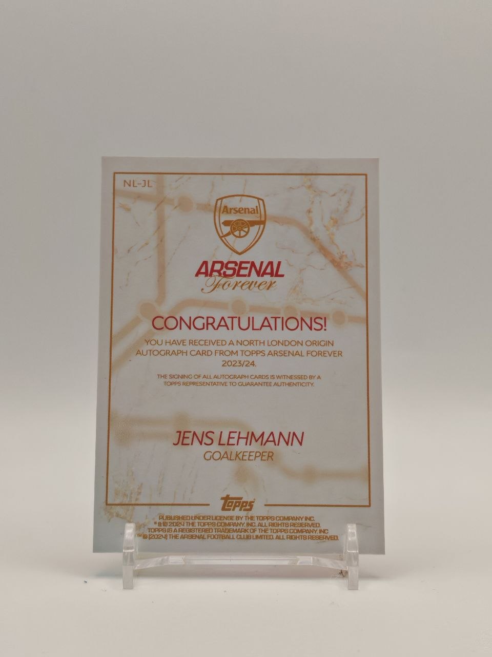 Retro Jens Lehmann Topps Arsenal Forever 2023-24 North London Origin NL-JL
