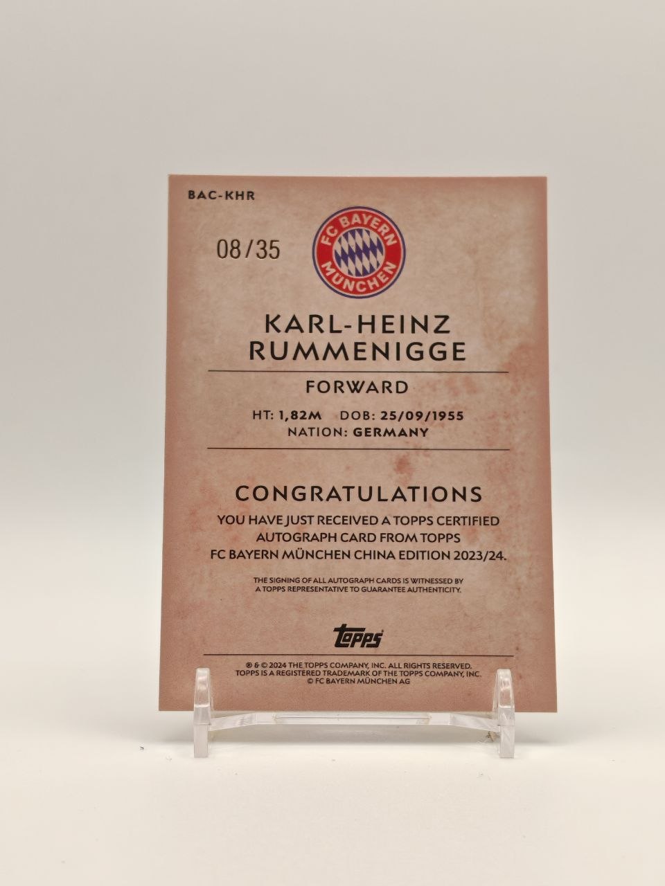 Retro Karl-Heinz Rummenigge Topps Bayern München China Edition 2023-24 BAC-KHR 08/35