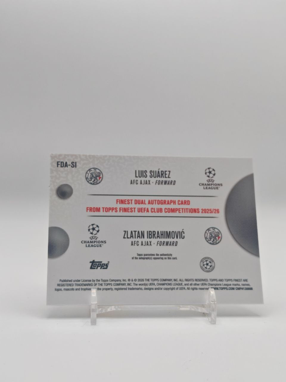 Luis Suárez e Zlatan Ibrahimović Topps Finest Dual Auto 23/25, retro