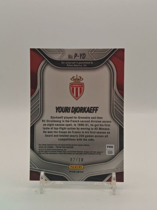 2025-26 PANINI PRIZM FIFA YOURI DJORKAEFF AS MONACO PENMANSHIP AUTO 02/10