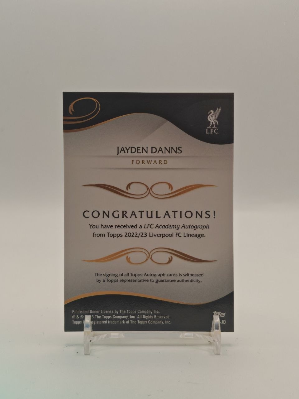 2022-23 TOPPS LIVERPOOL LINEAGE JAYDEN DANNS LFC ACADEMY AUTO 1ST BOWMAN