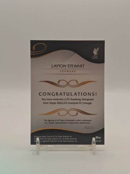 2022-23 TOPPS LIVERPOOL LINEAGE LAYTON STEWART LFC ACADEMY AUTO 1ST BOWMAN 75/75