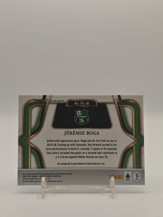 2025-26 PANINI SELECT SERIE A JÉRÉMIE BOGA SASSUOLO PITCHSIDE SIGNATURES AUTO