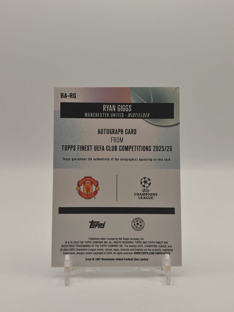 2025-26 TOPPS FINEST UEFA CLUB COMPETITIONS RYAN GIGGS MANCHESTER UNITED AUTO 31/50