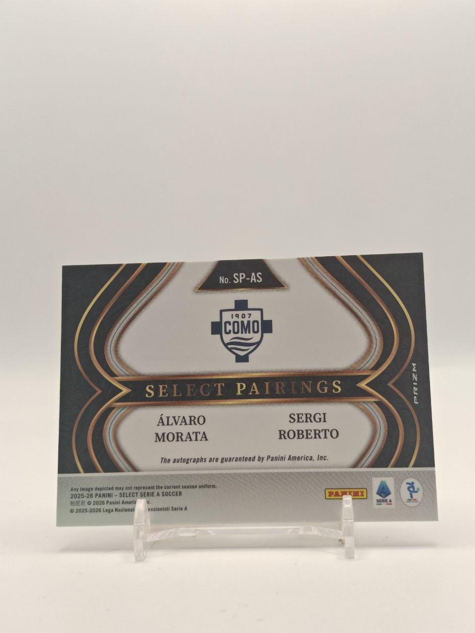 2025-26 PANINI SELECT SERIE A ÁLVARO MORATA SERGI ROBERTO COMO SELECT PAIRINGS DUAL AUTO
