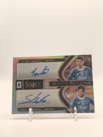 2025-26 PANINI SELECT SERIE A ÁLVARO MORATA SERGI ROBERTO COMO SELECT PAIRINGS DUAL AUTO