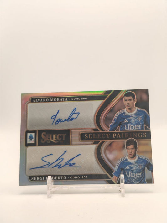2025-26 PANINI SELECT SERIE A ÁLVARO MORATA SERGI ROBERTO COMO SELECT PAIRINGS DUAL AUTO