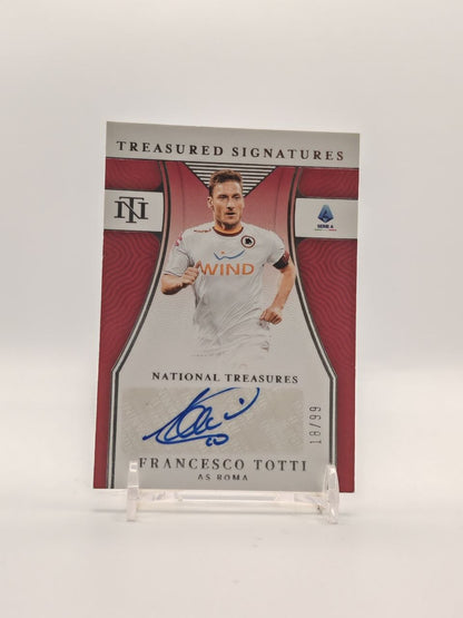 2021-22 PANINI CHRONICLES NATIONAL TREASURES FRANCESCO TOTTI ROMA TREASURED SIGNATURES AUTO 18/99