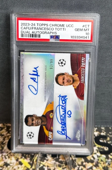Cafu / Francesco Totti Double Autographe /99 PSA 10 Topps Chrome UCC 2023-24 AS Roma