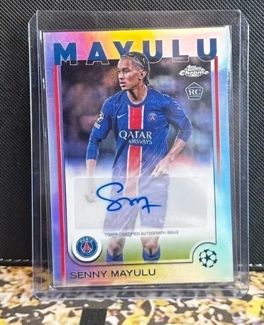 Senny Mayulu 2024-25 Topps Chrome UEFA RC Auto Refractor CA-SM PSG - Fronte