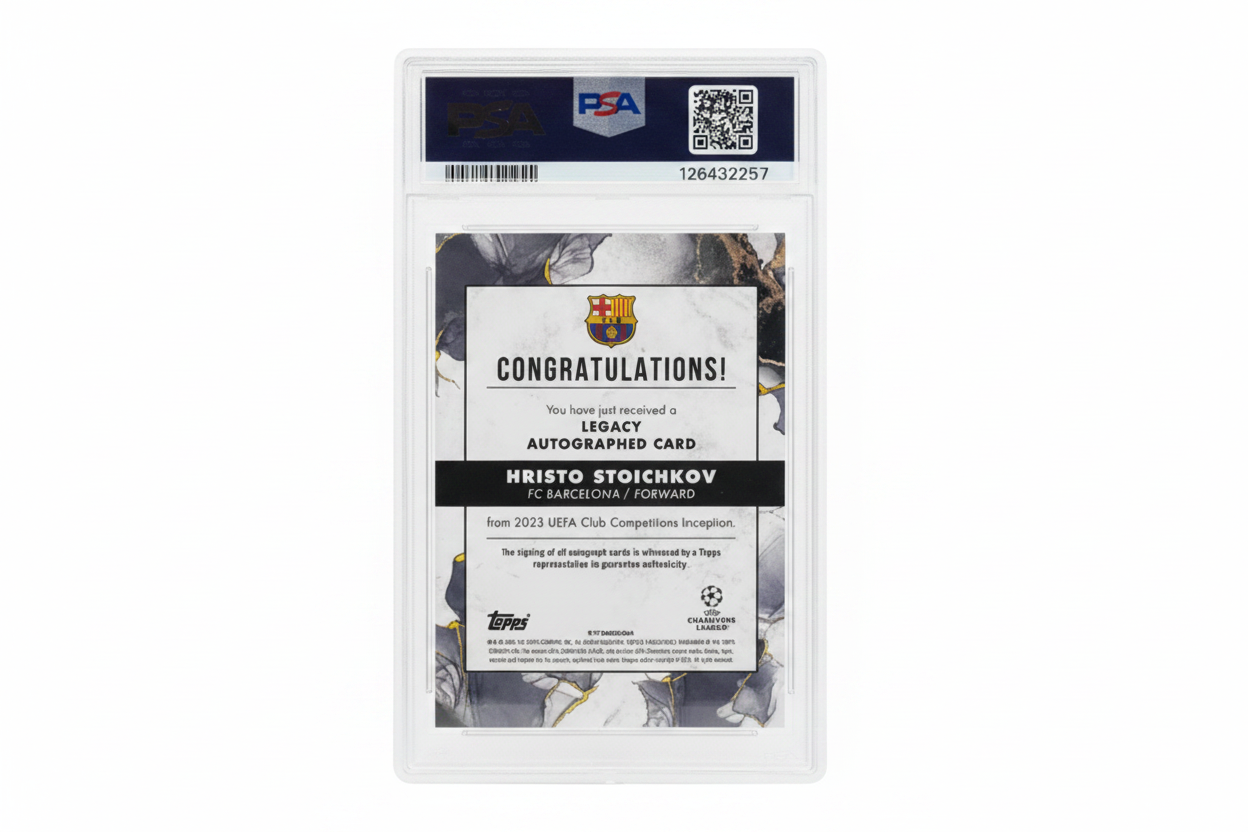 Hristo Stoichkov 2022-23 Topps Inception UCC Legacy Autograph Blue 11/49 PSA 10 GEM MINT Barcelona - Retro