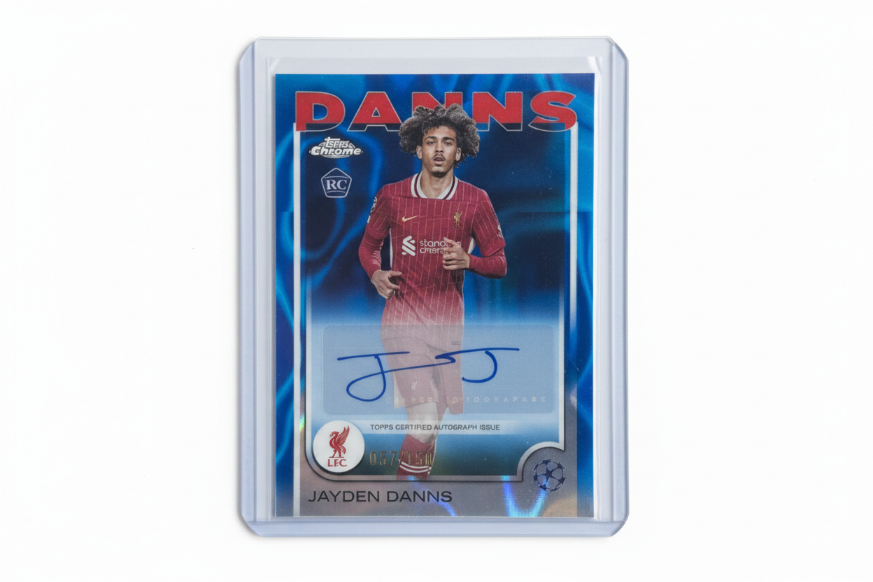 Jayden Danns 2024-25 Topps Chrome UEFA Club Competitions Base Autograph Blue CA-JD 057/150 Liverpool RC - Fronte