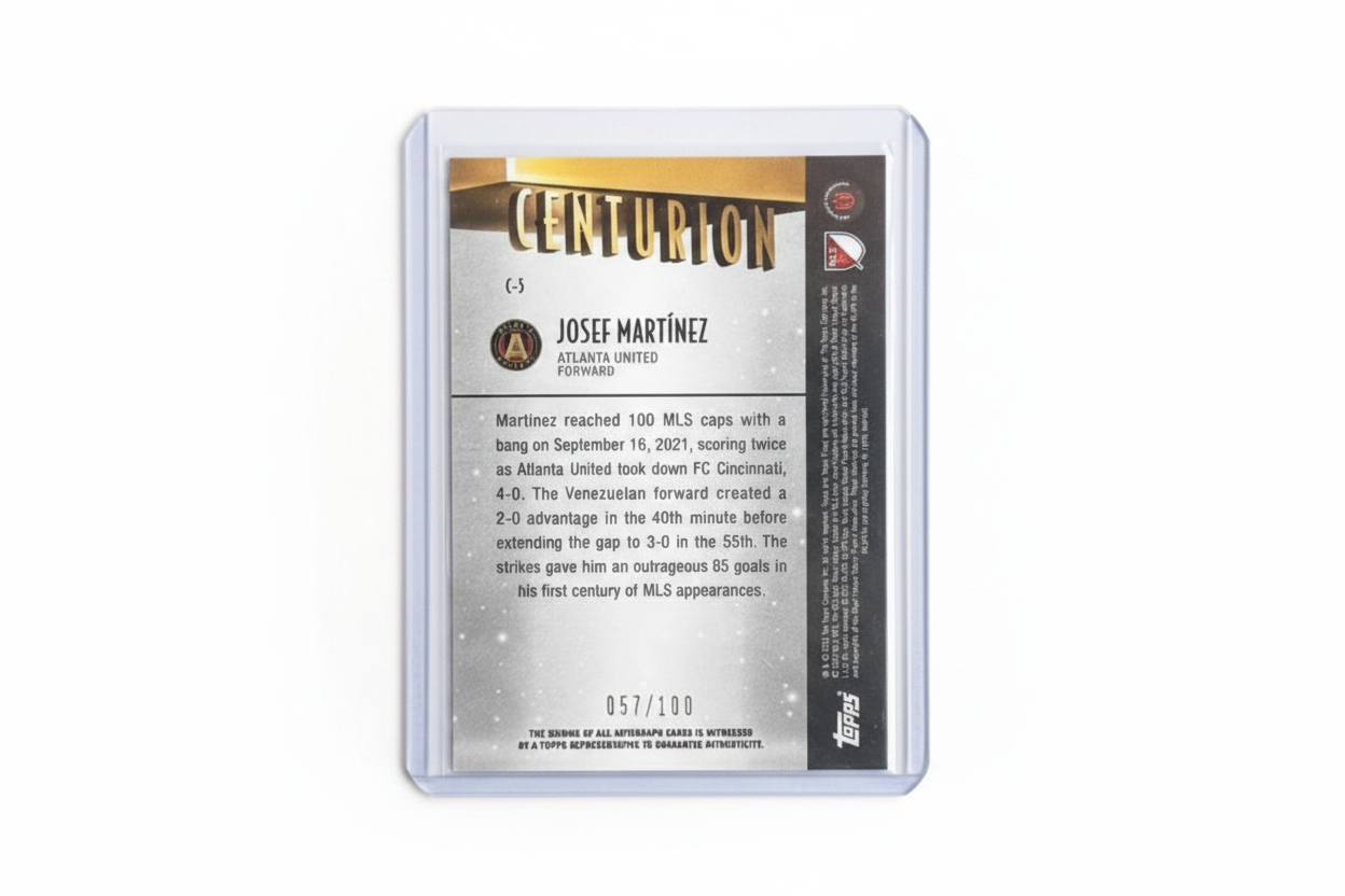 Josef Martínez 2022 Topps Finest MLS Centurion Gold Auto C-5 057/100 Atlanta United - Retro
