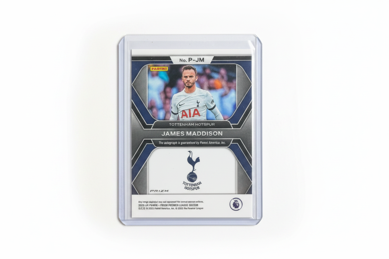 James Maddison 2023-24 Panini Prizm Premier League Penmanship Green Prizm Auto P-JM Tottenham - Retro