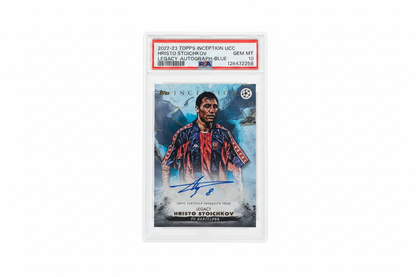 Hristo Stoichkov 2022-23 Topps Inception UCC Legacy Autograph Blue 11/49 PSA 10 GEM MINT Barcelona - Fronte