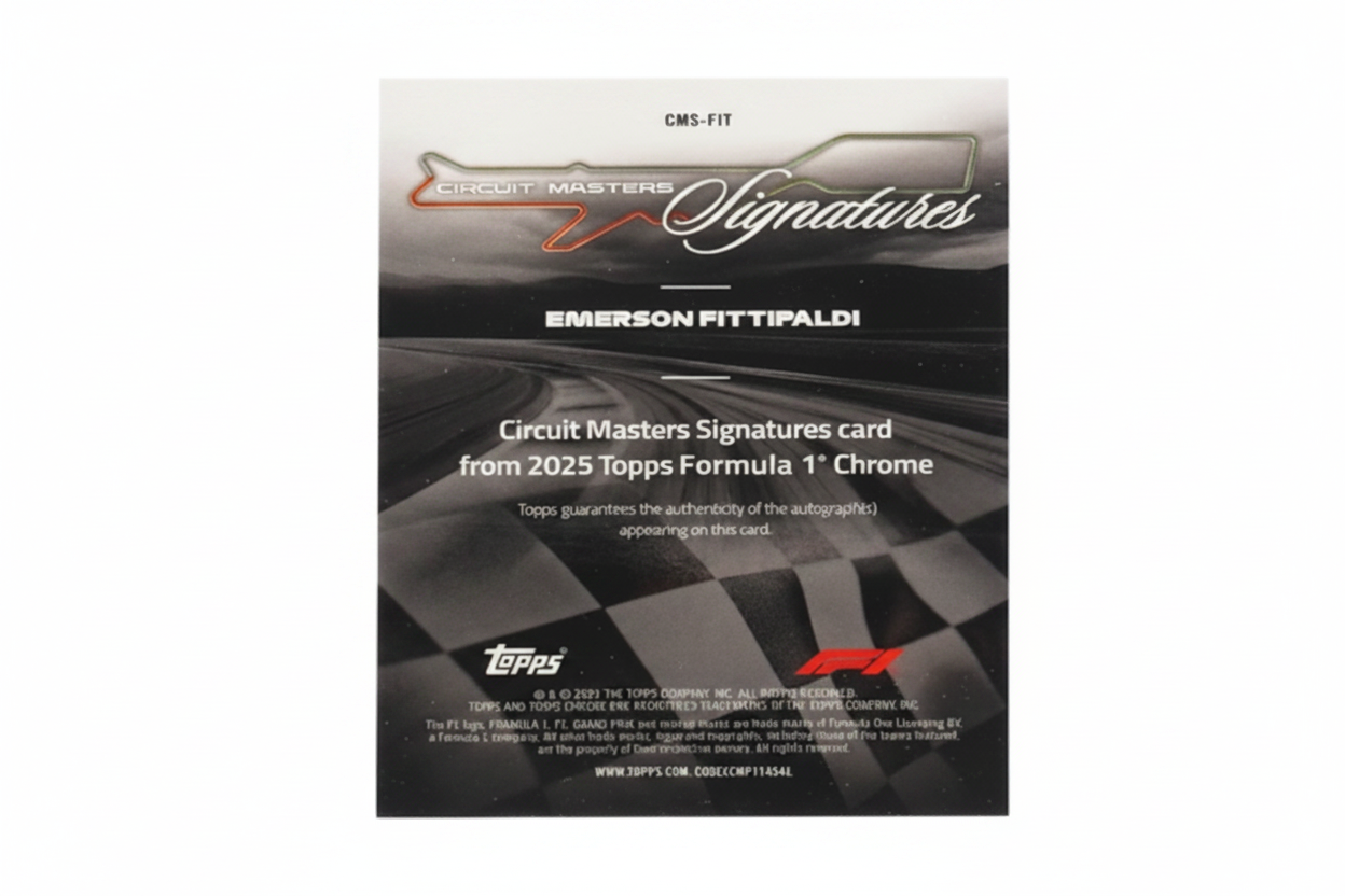 Emerson Fittipaldi 2025 Topps Chrome Formula 1 Circuit Masters Signatures CMS-FIT - Retro