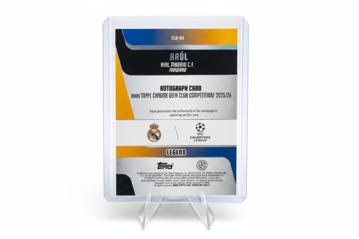 Raúl González Blanco 2025-26 Topps Chrome UEFA Club Competitions Legend Auto Blue CLA-RA 137/150 Real Madrid - Retro