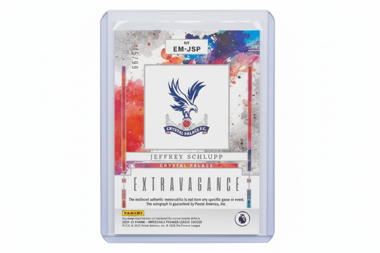Jeffrey Schlupp 2024-25 Panini Impeccable Premier League Extravagance Memorabilia Auto EM-JSP 45/99 Crystal Palace - Retro