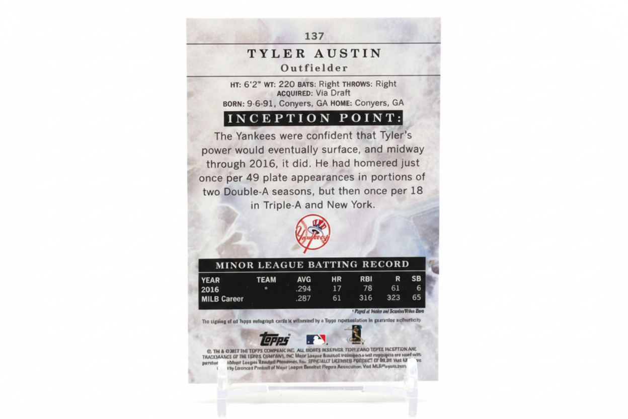 Tyler Austin 2017 Topps Inception Rookie Auto Magenta /99 RC 137 New York Yankees - Retro