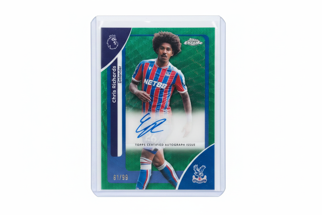 Chris Richards 2025-26 Topps Chrome Premier League Auto Green Refractor 61/99 CA-RI Crystal Palace - Fronte