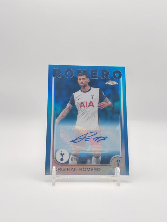 Cristian Romero Tottenham Topps Chrome UCC Auto Blue 040/150, fronte