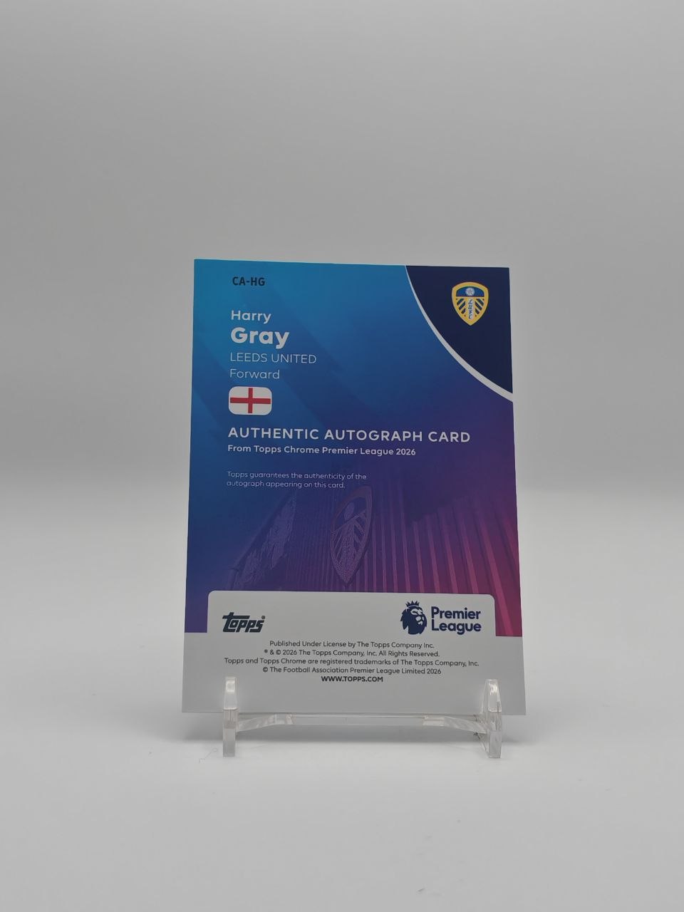 Harry Gray Leeds United Topps Chrome Premier League Auto RC, retro