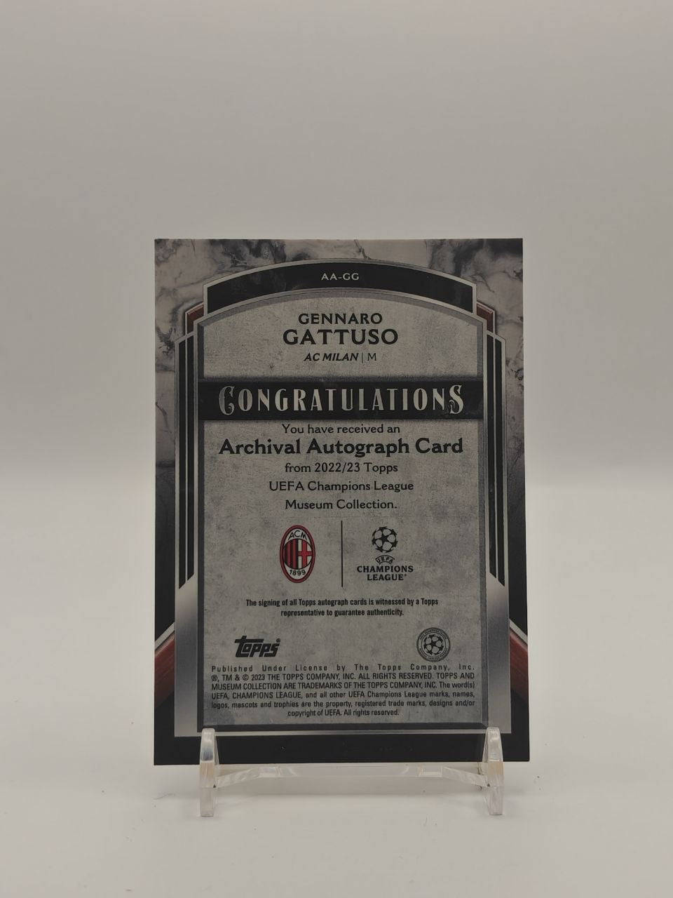 2022-23 TOPPS MUSEUM COLLECTION UEFA CHAMPIONS LEAGUE GENNARO GATTUSO MILAN ARCHIVAL AUTOGRAPHS AUTO 10/25