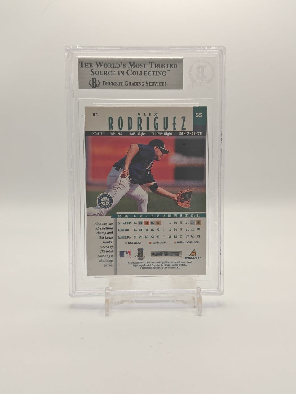 1997 NEW PINNACLE ALEX RODRIGUEZ SEATTLE MARINERS AUTO BECKETT AUTHENTIC