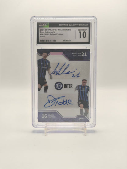 2024-25 DAKA INTER MILAN INEFFABLE KRISTJAN ASLLANI DAVIDE FRATTESI DUAL AUTOGRAPHS SILVER AUTO 02/10 CGC 10
