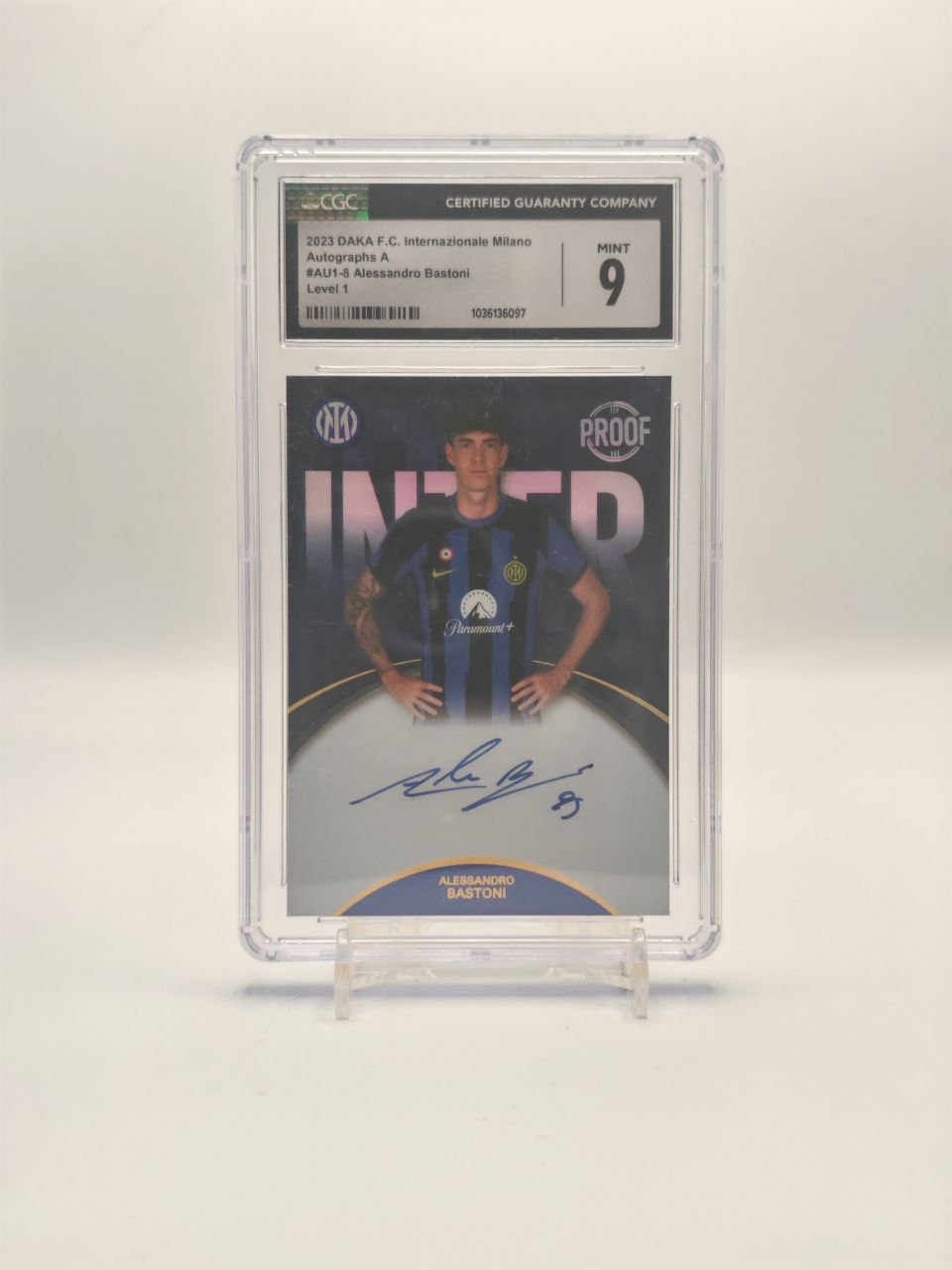 2023 DAKA F.C. INTERNAZIONALE MILANO ALESSANDRO BASTONI AUTOGRAPH A LEVEL 1 AUTO 18/40 CGC 9