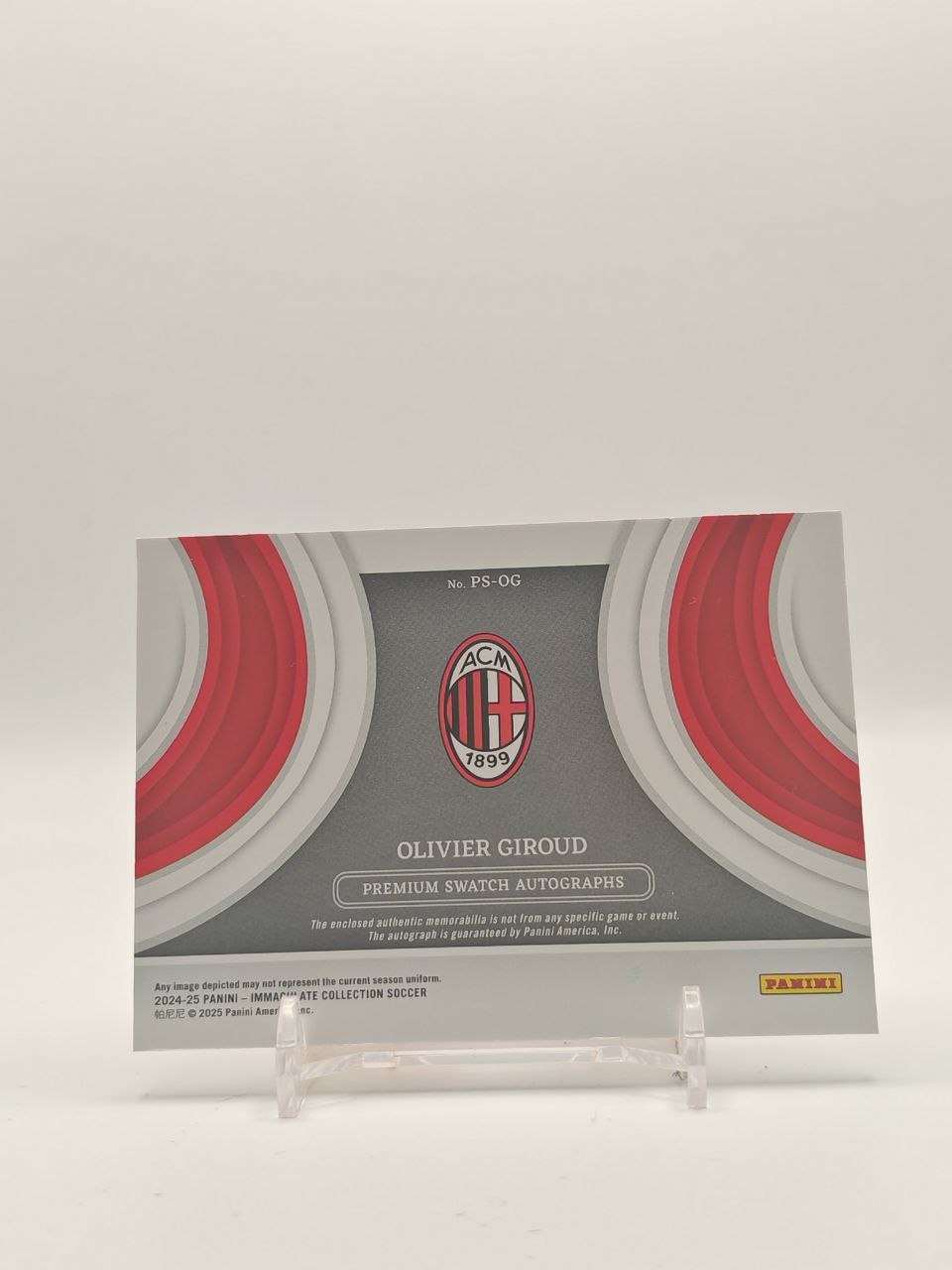 2024-25 PANINI IMMACULATE COLLECTION OLIVIER GIROUD MILAN PREMIUM SWATCH AUTOGRAPHS AUTO RELIC 02/18