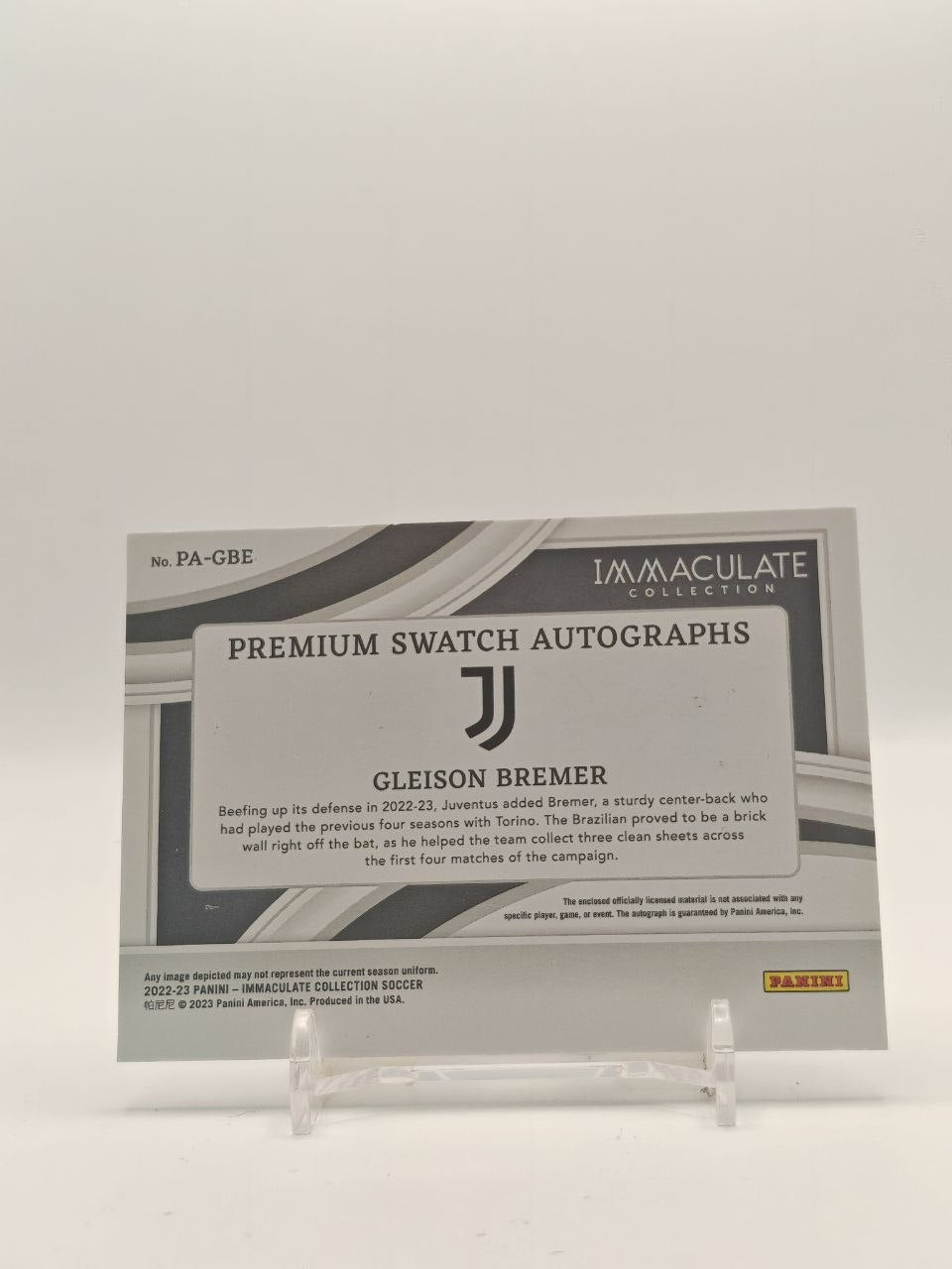 2022-23 PANINI IMMACULATE COLLECTION GLEISON BREMER JUVENTUS PREMIUM SWATCH AUTOGRAPHS AUTO RELIC 94/99