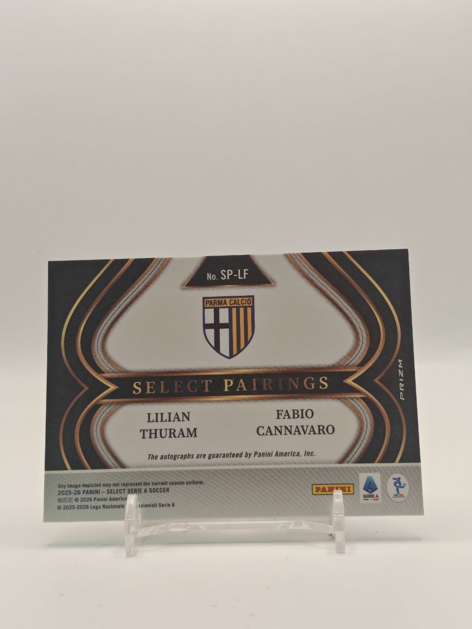 2025-26 PANINI SELECT SERIE A LILIAN THURAM FABIO CANNAVARO PARMA SELECT PAIRINGS DUAL AUTO