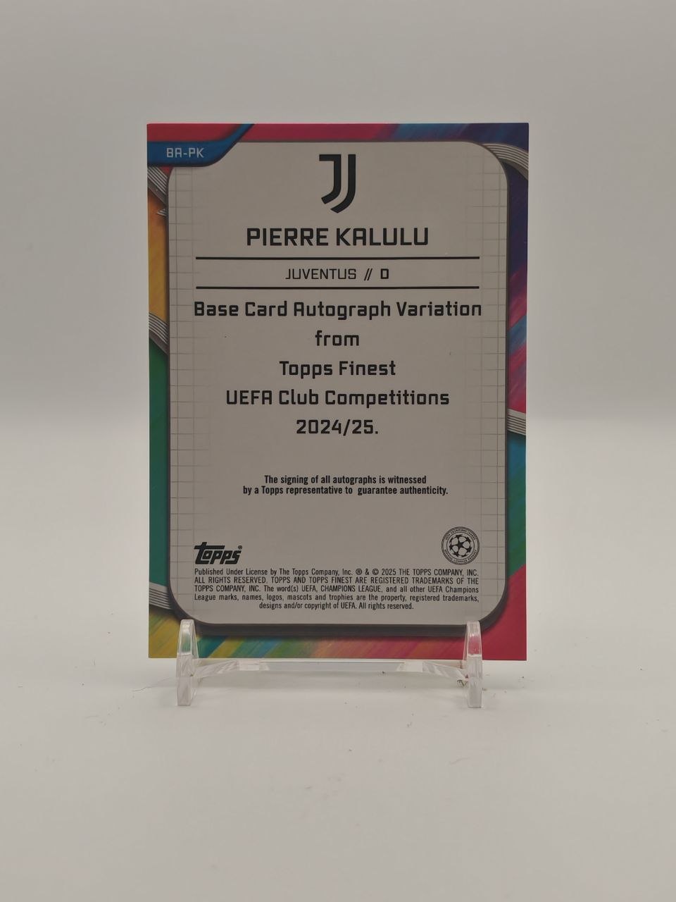 2024-25 TOPPS FINEST UEFA CLUB COMPETITIONS PIERRE KALULU JUVENTUS AUTO 36/99