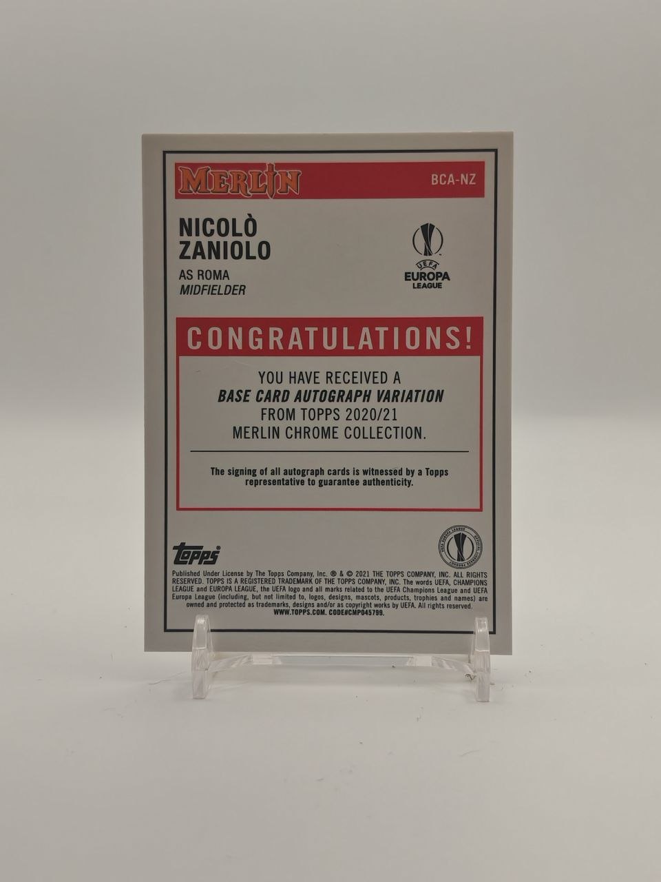 2020-21 TOPPS MERLIN CHROME NICOLÒ ZANIOLO ROMA AUTO
