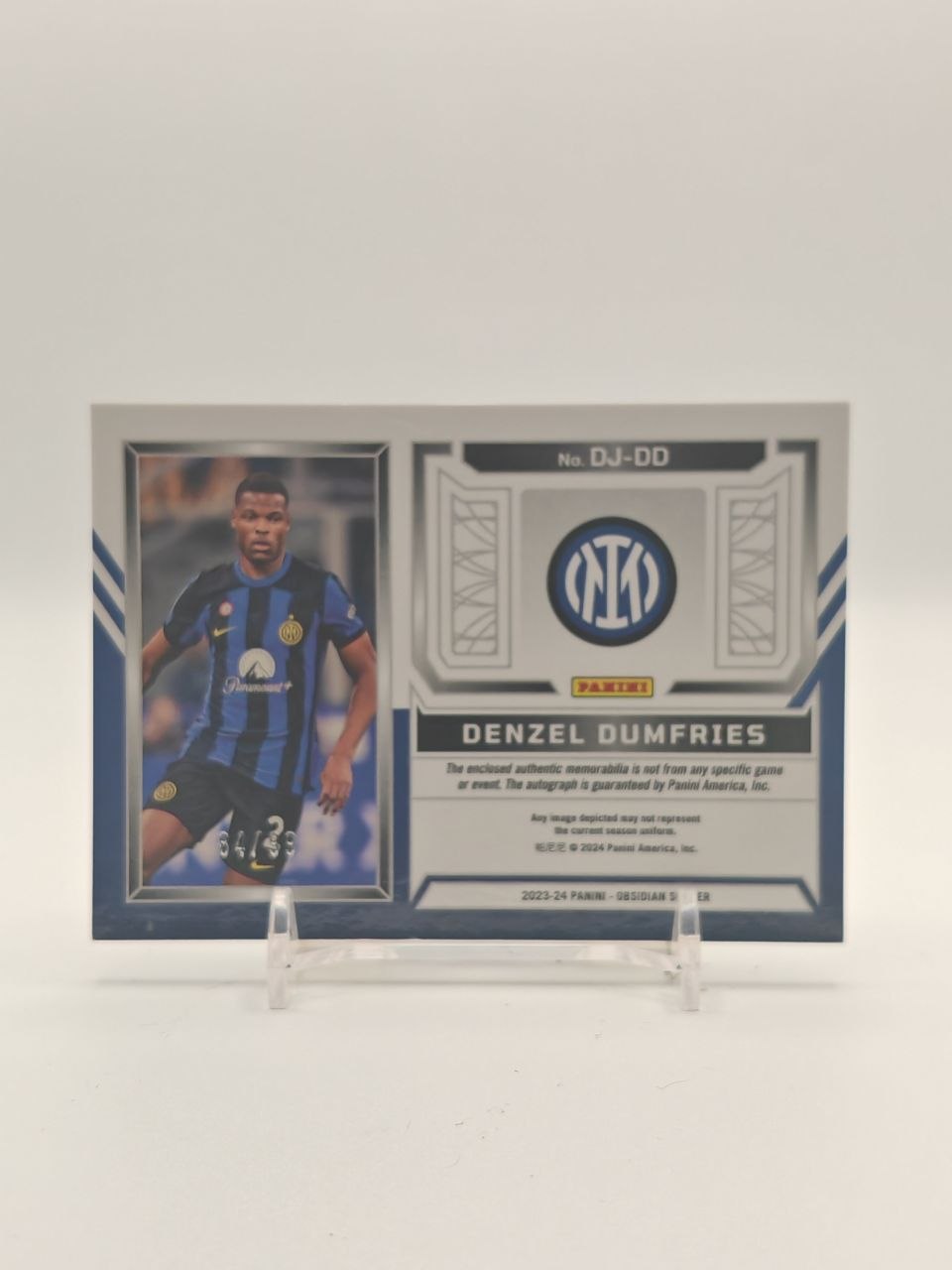 2024-25 PANINI OBSIDIAN DENZEL DUMFRIES INTER DUAL JERSEY AUTO RELIC 84/99